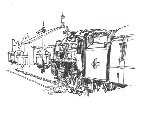 a black and white drawing of a train