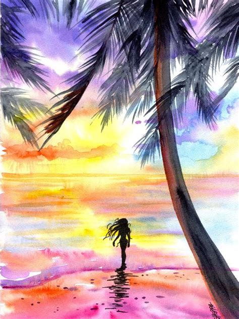 Watercolor Ocean Sunset