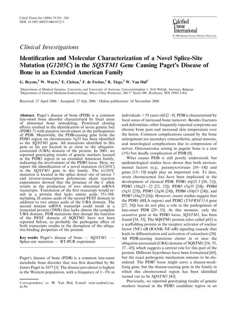 (PDF) Identification and Molecular Characterization of a Novel Splice-Site Mutation (G1205C) in ...