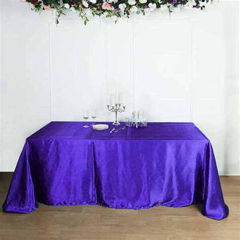 90"x156" Purple Satin Rectangular Tablecloth | TableclothsFactory