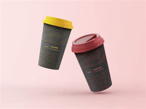 2 Floating Coffee Cups Mockup (PSD)