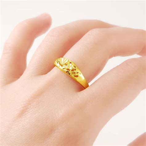 Fashion Jewelry Real 24K Gold Color Rings Vintage Pattern Gold Fillded Rings for Women Size 7/8 ...