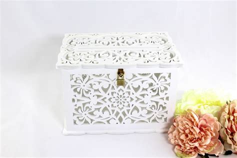 Wedding Card Box With Lock White, Wedding Money Box With Slot, Wedding Wishing Well Card Holder ...