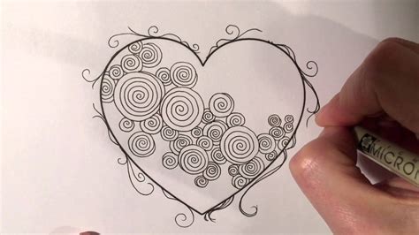 Zentangle Valentine's Heart Series #4 - Spirals with border - YouTube