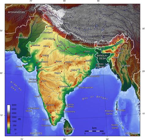 Detailed topographical map of India. India detailed topographical map ...