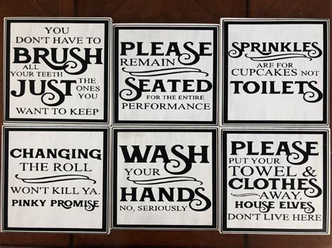 Set of 6 Funny Bathroom Signs Bathroom Humor Wall Art | Etsy