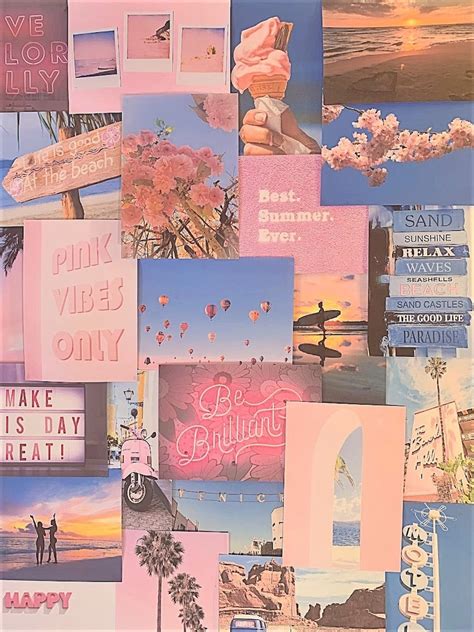 Pretty Peachy Pink Pastel Aesthetic Blue Wall Collage Kit VSCO | Etsy