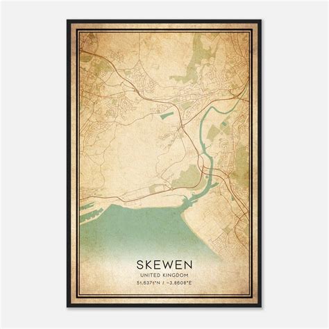 Vintage Skewen United Kingdom Map Poster, Skewen City Road Wall Art Print - Custom Maps & Posters