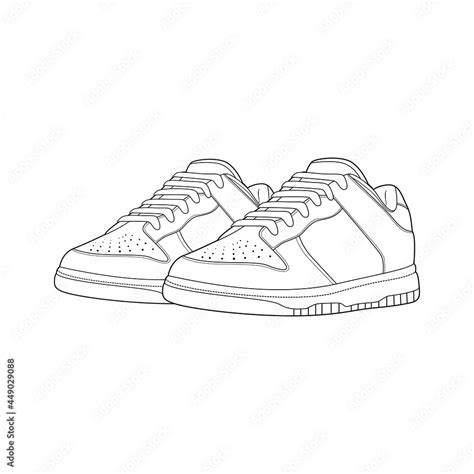 shoes sneaker outline drawing vector, shoes sneaker in a sketch style, trainers template outline ...