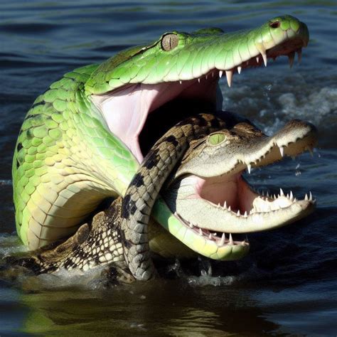 Green Anaconda eating Crocodile by KingSusiePen24 on DeviantArt