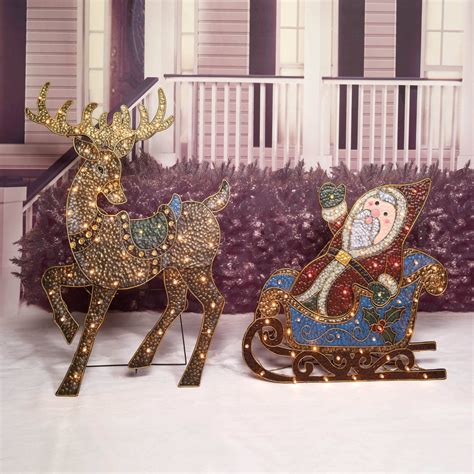 Christmas Santa Sleigh and Reindeer Lighted Outdoor Yard Decor | Christmas yard decorations ...