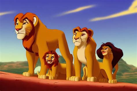 simba, mufasa and sarabi from lion king looking at joe | Stable Diffusion