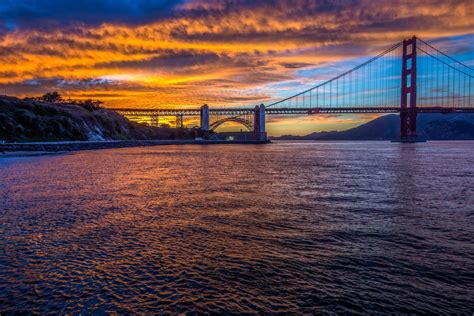 golden, Gate, Bridge, Usa, Evening, Sunset, Sky, Clouds, Sea, Water, Bridge, Landscape ...