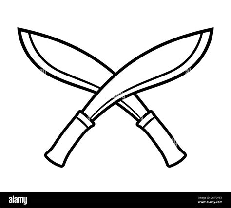 Two crossed Kukri knives. Traditional Nepali machete weapon. Black and white line art logo ...