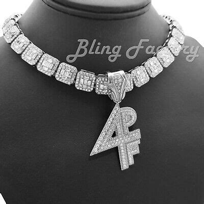 Lil Baby 4PF Pendant & 16" 18" Full Iced Choker Bust Down Chain Hip Hop ...