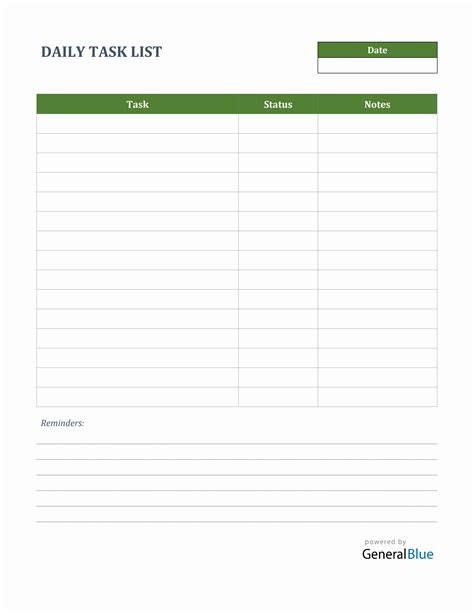 Daily Task List Template in PDF