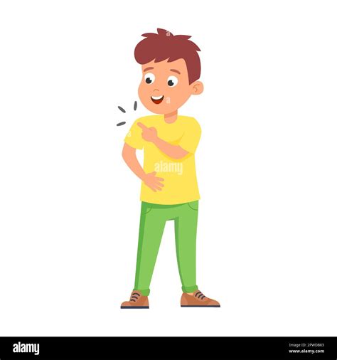 Kids touching shoulder, and pointing to body part with hand. Vector illustration of preschool ...