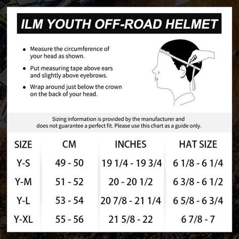 ILM youth off road helmet sizing chart | MOTODOMAINS