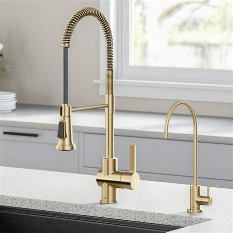 KRAUS Britt™ Commercial Style Kitchen Faucet and Purita™ Water Filter Faucet Combo in Brushed ...