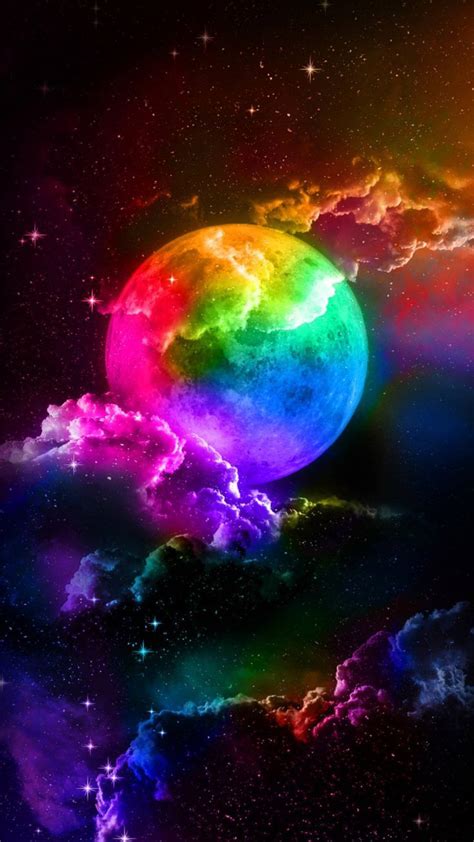 Download Rainbow Galaxy Moon On Night Sky Wallpaper | Wallpapers.com