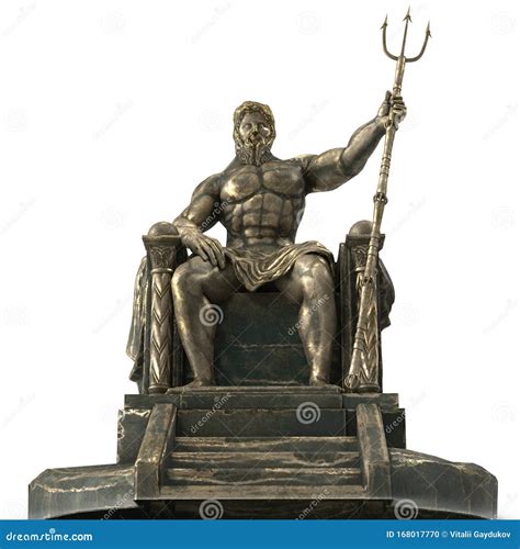 Bronze Statue of the Greek God Poseidon on an Isolated White Background ...