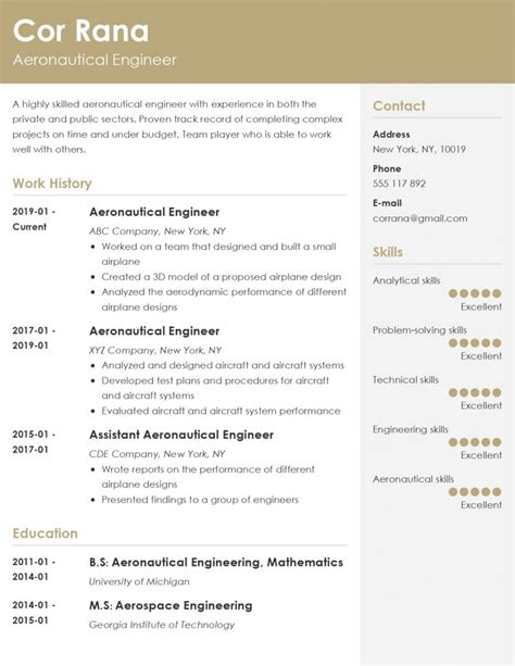 Aeronautical Engineer Resume Examples