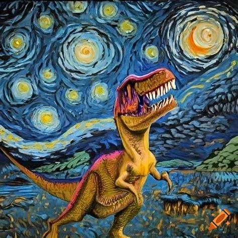 T-rex in starry night painting on Craiyon