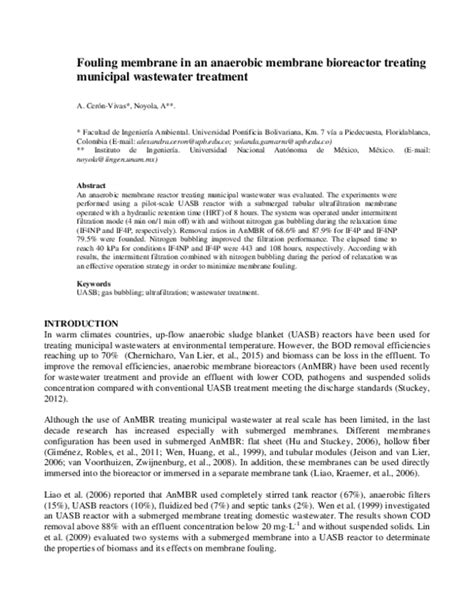 (PDF) Fouling membrane in an anaerobic membrane bioreactor treating ...