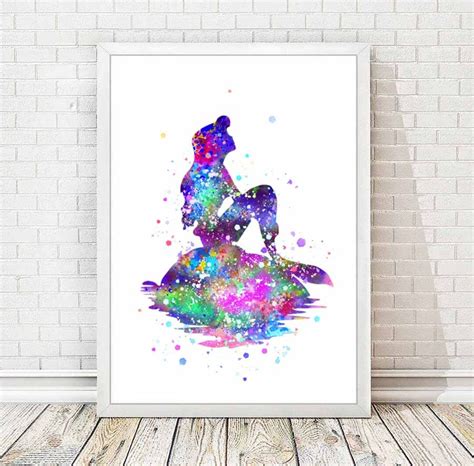 Ariel on the Rock Art Print Little Mermaid Print Nursery Watercolor ...