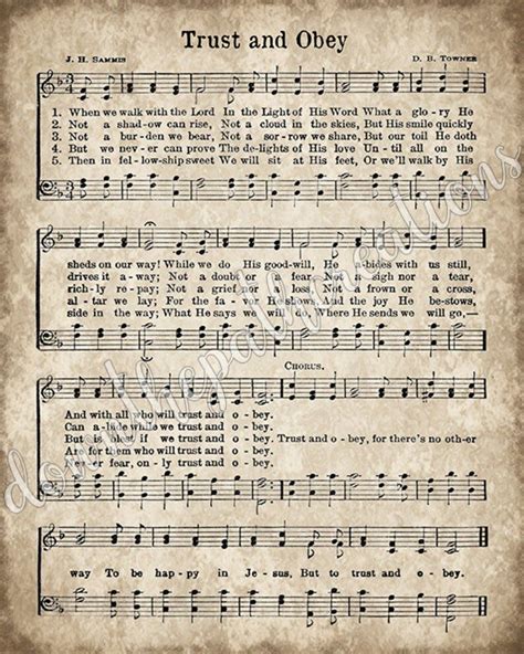 Trust and Obey Hymn Print, Printable Vintage Sheet Music, Instant ...