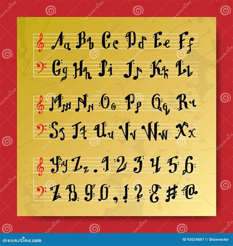 Musical Decorative Education Music Notes Alphabet Font Hand Mark Calligraphy Poster Vector ...