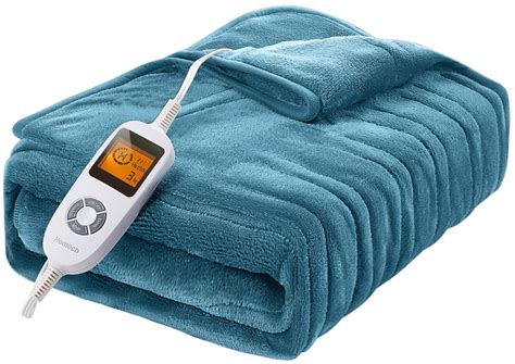 Electric Heated Blanket, 50" × 60" Fast Heating Flannel Throw with Auto Timer Machine Washable ...