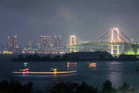 Rainbow bridge in Odaiba stock image. Image of scenery - 99552367