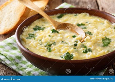 Italian Egg Cream Soup Stracciatella with Farfalline Pasta and C Stock Image - Image of alla ...