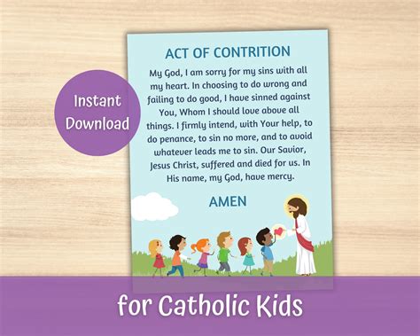 Act of Contrition Prayer Print for Kids, Catholic Education, 1st Communion/confession ...