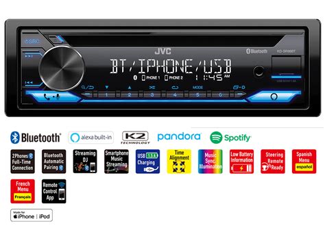 JVC KDSR86BT Single Din Car Stereo CD Player, With High Power Amplifier, AM/FM Radio, Bluetooth ...