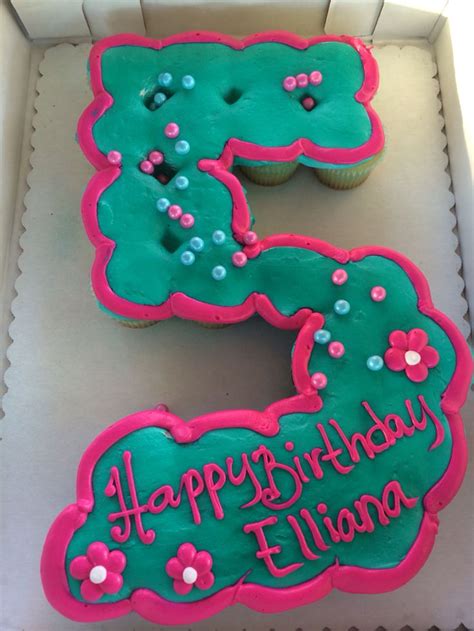 Number 5 cupcake cake. Teal and pink butter cream 24 count | Pink birthday party, Kids party ...