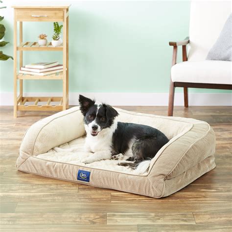 SERTA Quilted Orthopedic Bolster Dog Bed w/Removable Cover, Tan, Large - Chewy.com