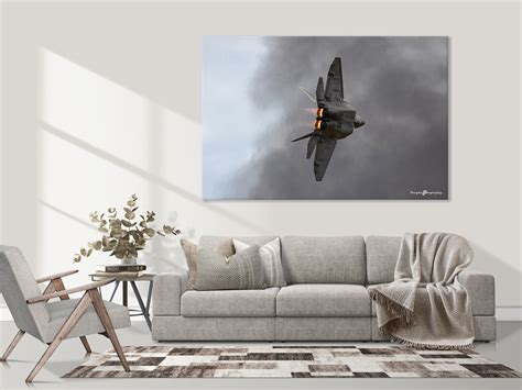 Fighter Jet F22 Flying in Smoke With Afterburners Canvas or Framed Print Wall Art Home & Office ...