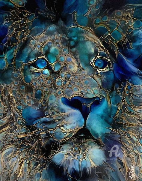 Blue Rey - Lion - Mix Media On Panel - 7, Digital Arts by L.Roche ...