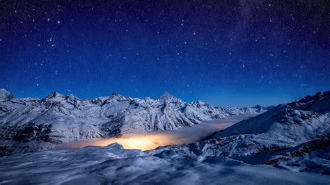 Starry Night Snow Covered Mountains 4K HD Nature Wallpapers | HD Wallpapers | ID #35499