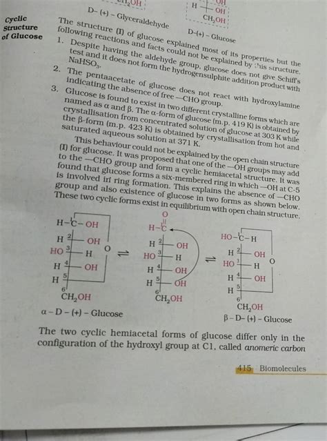 D (+)− Glyceraldehyde Cyclic Structure of Glucose The structure (I) of gl..