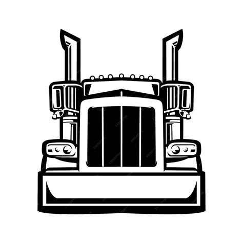 Premium Vector | Semi truck silhouette front view black and white vector art in white background