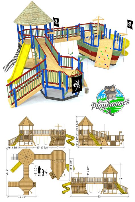 Full pirate ship playground plan. This plan uses the "Edward Thatch" pirate ship, along with tow ...