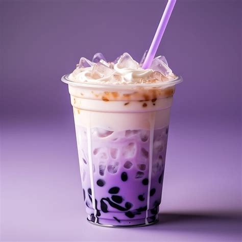 Premium AI Image | Photo of Taro Milk Tea Creamy Milk Tea Made With Taro Powder Topped W Front ...