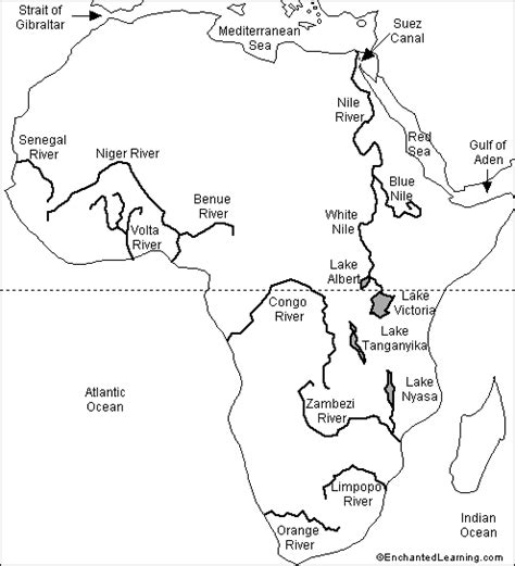 Outline Map Labeled: African Rivers - EnchantedLearning.com