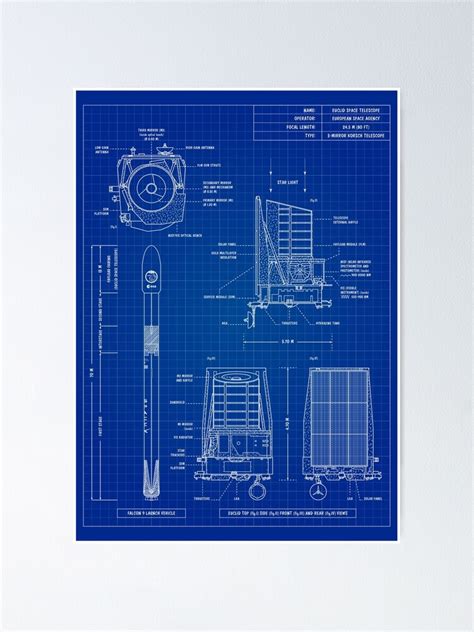 "Euclid Space Telescope (Blueprint. Vertical)" Poster for Sale by BLUE GALAXY DESIGNS | Redbubble