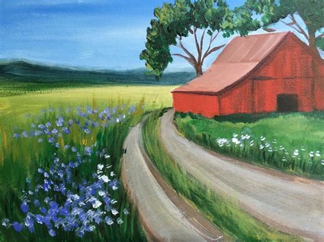 Picture | Landscape canvas, Beginner painting, Barn painting