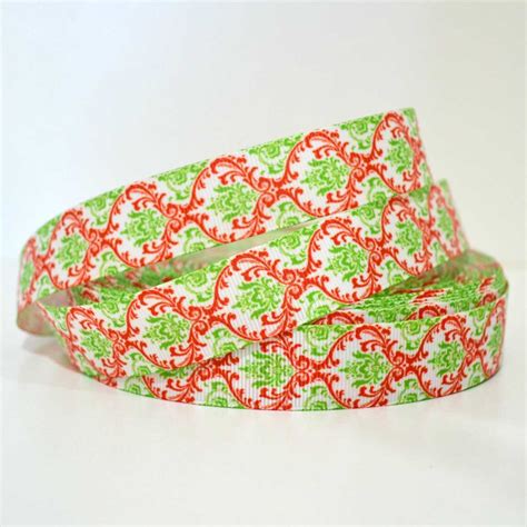 Printed Grosgrain Ribbon - Christmas Damask - 25mm