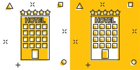 Vector cartoon hotel icon in comic style. Tower sign illustration ...